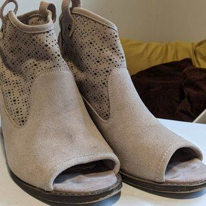 Suede open toes booties size 10